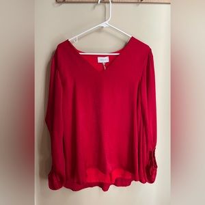 ✨SOLD✨ NWT ~ Adrienne Satin V-neck Bubble Sleeve Top